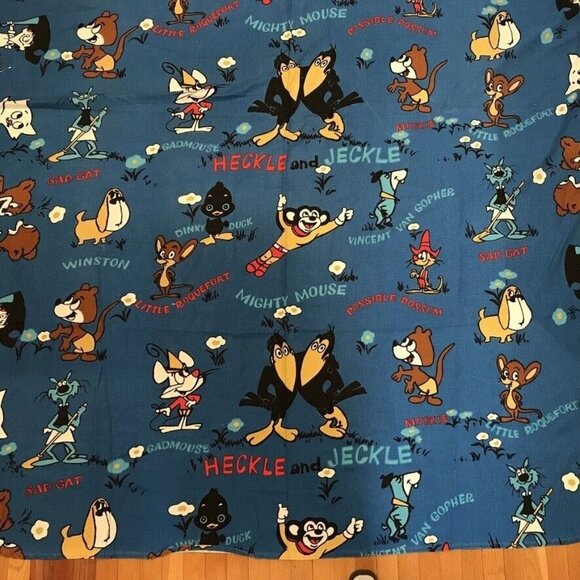 Terry Tunes Vintage Bedspread Mighty Mouse Heckle Jeckle Blue Queen - Picture 8 of 11
